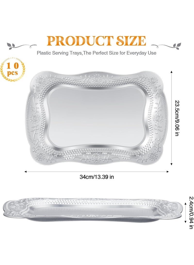 Arabest 10 Pcs Plastic Serving Trays 13" x 9" Rectangle Platters for Dessert Display Tray for Decoration Embossed Serving Platter Dish for Parties, Weddings, Engagements, Birthdays (Silver) - Image 2